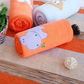 [Purple Hippo - Orange] Embroidered Applique Coral Fleece Baby Throw Blanket (29.5 by 39.4 inches)