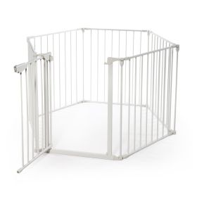 6-Panel Metal Baby Playpen Fireplace Safety Fence w/ Walk-Through Door in 2 Directions, 5-in-1 Extra Wide Barrier Gate for Indoor Baby/ Pet /Christmas