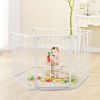6-Panel Metal Baby Playpen Fireplace Safety Fence w/ Walk-Through Door in 2 Directions, 5-in-1 Extra Wide Barrier Gate for Indoor Baby/ Pet /Christmas