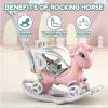 Rocking Horse for Toddlers, Balance Bike Ride On Toys with Push Handle, Backrest and Balance Board for Baby Girl and Boy, Unicorn Kids Pink Color