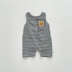 Summer New Thin Type Sleeveless Leotard Baby Boy Plaid Chest Bear Vest Bodysuit Romper (Option: Black Romper-66cm)