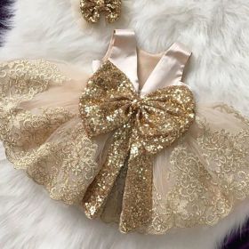 Baby Girl Skirt Flower Heavy Industry Wedding Dress (Option: Apricot-80cm)