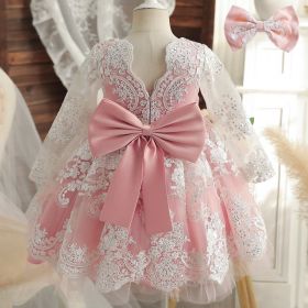 M Baby Girl Year Birthday Dress Newborn Christening Gown (Option: Pink-9M)