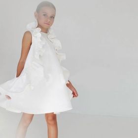 Girls' Dress With Sleeveless Ruffles (Option: White-100cm)