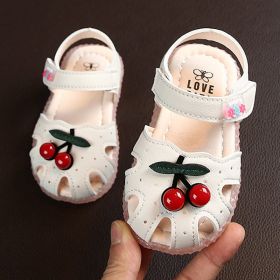 Summer Baby Sandals for Girls Cherry Closed Toe Toddler Infant Kids Princess Walkers Baby Little Girls Shoes Sandals Size 15-30 (Color: White, size: 16)