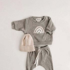 Baby Rainbow Sun Pattern Hoodies Combo Pants Sets (Color: Grey, Size/Age: 110 (3-5Y))