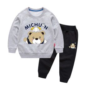 Baby Cartoon Bear Graphic Hoodie With Trousers Sets (Color: Grey, Size/Age: 90 (12-24M))