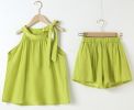 Girl Solid Color Halter Neck Design Tops Combo Shorts 2-Pieces Sets