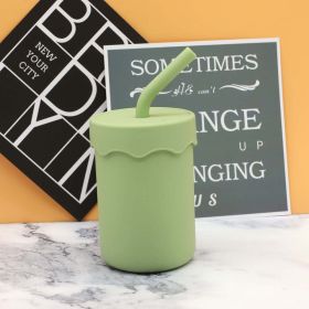 Baby Food Grade Silicone Straw Water Cup Training Leakproof Drop Resistant Drinking Cups (Color: green, Size/Age: Average Size (0-12Y))