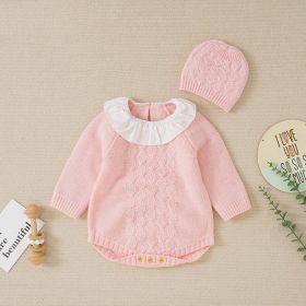 Baby Girl 1pcs Solid Color Doll Neck Design Triangle Onesies (Color: pink, Size/Age: 90 (12-24M))