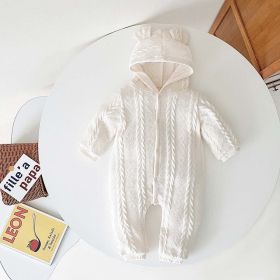 Baby Solid Color Crochet Knitted Pattern Thermal Knitted Romper (Color: White, Size/Age: 66 (3-6M))
