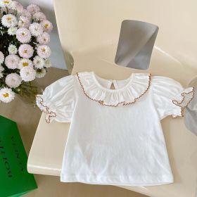 Baby Solid Color Puff Sleeve Blouses Combo Shorts Sets (Color: Beige, Size/Age: 73 (6-9M))