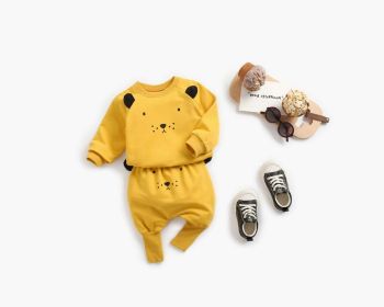Baby Cartoon Animal Pattern Hoodie Combo Big PP Pants Sets (Color: Yellow, Size/Age: 100 (2-3Y))