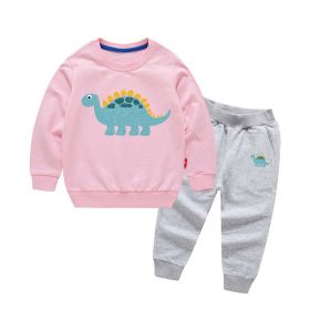 Baby Boy Cartoon Dinosaur Pattern Hoodie Combo Casual Pants Sport Style Sets (Color: pink, Size/Age: 110 (3-5Y))
