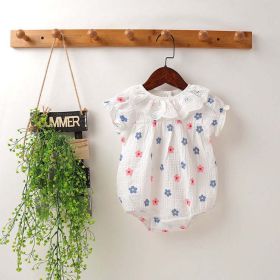 Baby Girl Floral Print Ruffles Collar Short-Sleeved Onesies (Color: White, Size/Age: 66 (3-6M))
