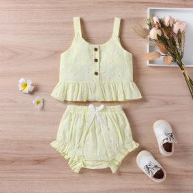 Baby Girl Floral Print Ruffle Hem Design Tops Combo Shorts Sets (Color: Yellow, Size/Age: 80 (9-12M))