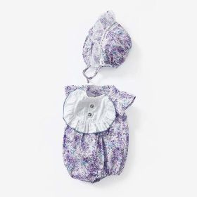 Baby Girl Floral Print Ruffle Design Sleeveless Onesies In Summer (Color: Purple, Size/Age: 90 (12-24M))