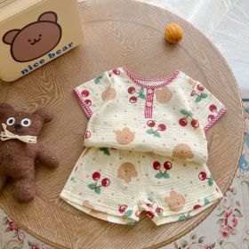 Baby Print Pattern T-Shirt Combo Shorts In Summer Sets (Color: pink, Size/Age: 73 (6-9M))