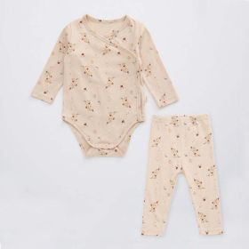 Baby Floral Print Pattern Side Buckle Design Cute Thin Style Air Conditional Clothes Sets (Color: green, Size/Age: 66 (3-6M))
