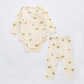 Baby Floral Print Pattern Side Buckle Design Cute Thin Style Air Conditional Clothes Sets (Color: Yellow, Size/Age: 66 (3-6M))