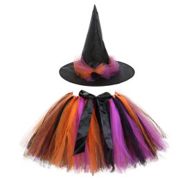 Children's Halloween Witch Cosplay Hat Skirt Wings 1-Piece Sets (Color: pink, Size/Age: Kids S (80-90))