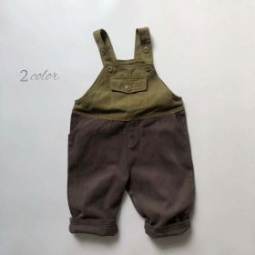 Baby Color Matching Design Soft Cotton Fashion Overalls (Color: green, Size/Age: 130 (7-8Y))