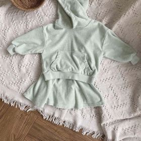 Baby Girl Solid Color Soft Cotton Hoodie With Skirt Sets (Color: green, Size/Age: 80 (9-12M))