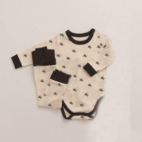 Baby Star & Moon Graphic Cotton Bodysuit Combo Pants Thermal Underwear Sets (Color: Apricot, Size/Age: 90 (12-24M))