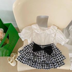 Baby Girl Solid Blouses Plaid Pattern Princess Skirt Sets (Color: Black, Size/Age: 90 (12-24M))