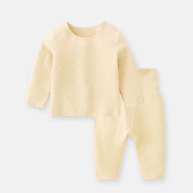 Baby 2pcs Solid Color Longsleeve Shirt And Pants Warm Winter Sets Pajamas (Color: Yellow, Size/Age: 66 (3-6M))