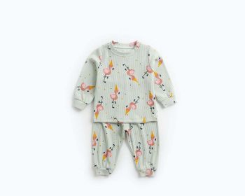 Baby 2pcs Cartoon Graphic Soft Cotton Shirt Combo Pants Sets Tracksuit (Color: green, Size/Age: 90 (12-24M))
