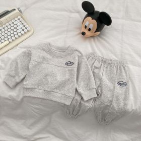 Baby Letter Graphic Pullover Hoodies With Pants Spring Sets (Color: Grey, Size/Age: 73 (6-9M))