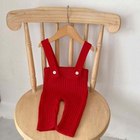 Baby Solid Color Jumpsuit With Dot Graphic Crewneck Sweater (Color: Red, Size/Age: 100 (2-3Y))