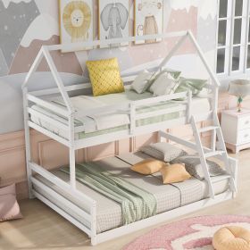 Twin over Full House Bunk Bed with Built-in Ladder (Color: White)