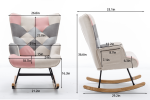 36.6 Inch Soft Seating Patchwork Accent Rocking Chair With Solid Wood Armrest And Feet
