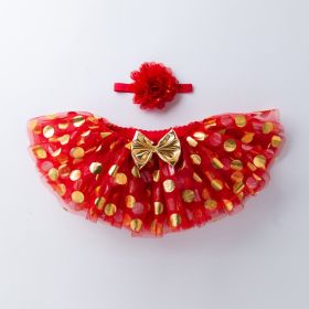 Baby Tutu Girl Leopard Print Mesh Skirt (Option: Red Gold Dots-S)