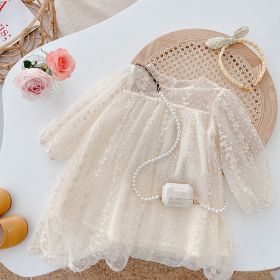 GIRLS Mesh Dress Lace Long Sleeve Dress (Option: Apricot-80cm)