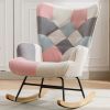 36.6 Inch Soft Seating Patchwork Accent Rocking Chair With Solid Wood Armrest And Feet