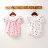 Baby Girl Floral Print Ruffles Collar Short-Sleeved Onesies