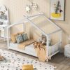 House Platform Bed with Headboard and Footboard,Roof Design,White