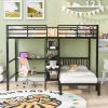 Full Over Twin Metal Bunk Bed with Built-in Desk, Shelves and Ladder,