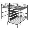 Full Over Twin Metal Bunk Bed with Built-in Desk, Shelves and Ladder,