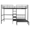 Full Over Twin Metal Bunk Bed with Built-in Desk, Shelves and Ladder,