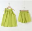 Girl Solid Color Halter Neck Design Tops Combo Shorts 2-Pieces Sets