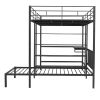 Full Over Twin Metal Bunk Bed with Built-in Desk, Shelves and Ladder,