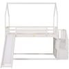 Twin over Twin House Bunk Bed with Convertible Slide; Storage Staircase