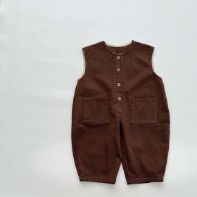 Baby Solid Color Sleeveless Unisex Overall (Color: Coffee, Size/Age: 130 (7-8Y))