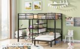 Full Over Twin Metal Bunk Bed with Built-in Desk, Shelves and Ladder,