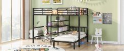 Full Over Twin Metal Bunk Bed with Built-in Desk, Shelves and Ladder,