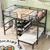 Full Over Twin Metal Bunk Bed with Built-in Desk, Shelves and Ladder,
